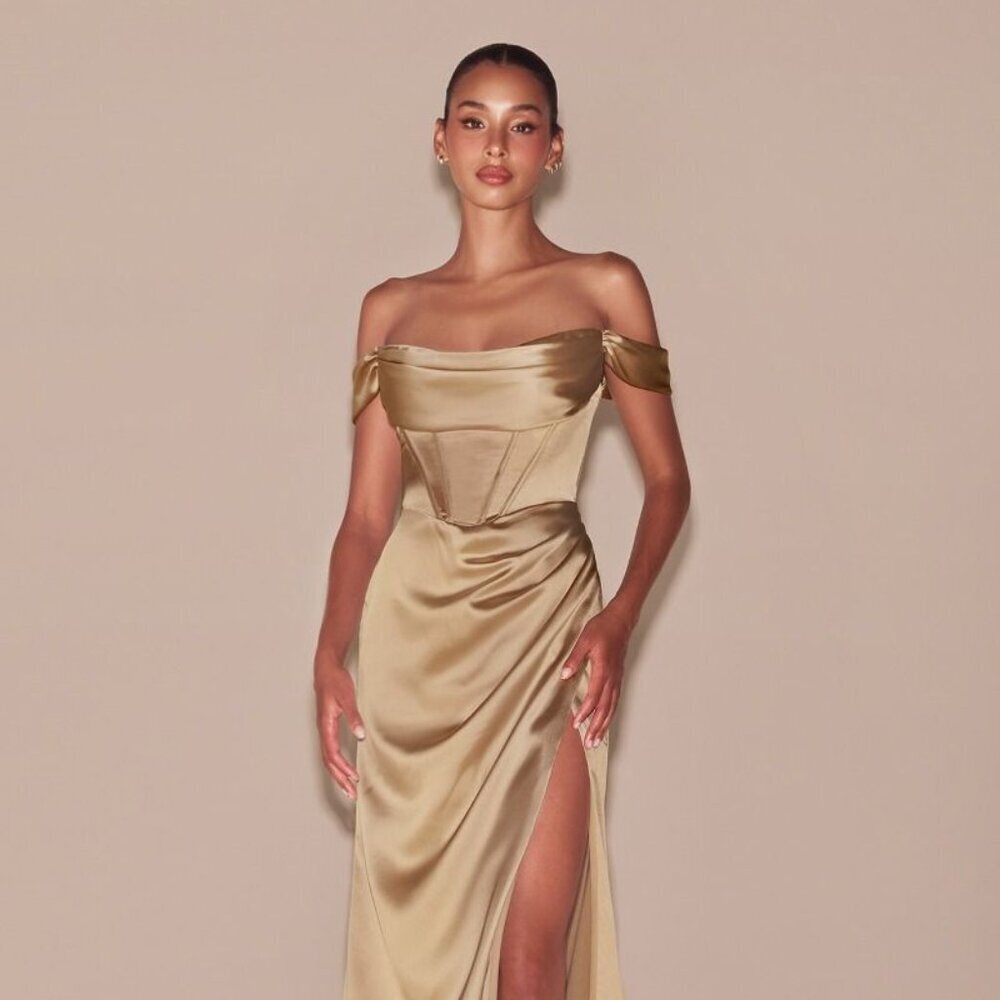 NEW LONG SHEATH OFF THE SHOULDER SLEEVELESS SATIN DRESS WITH ZIPPER BACK CD 7492 - Picture 8 of 10